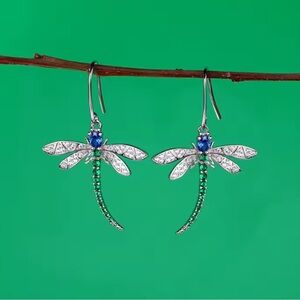 Emerald Green Dragonfly Dangle Earrings